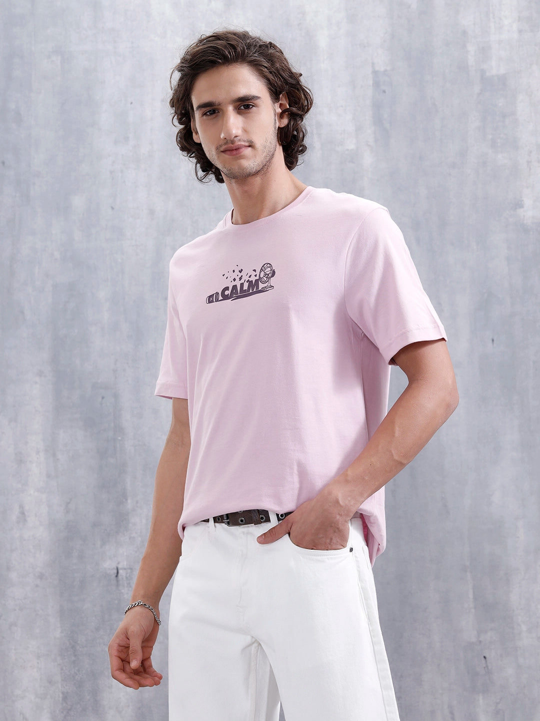 Men’s Casual Regular Fit Graphic T-Shirt | Pink
