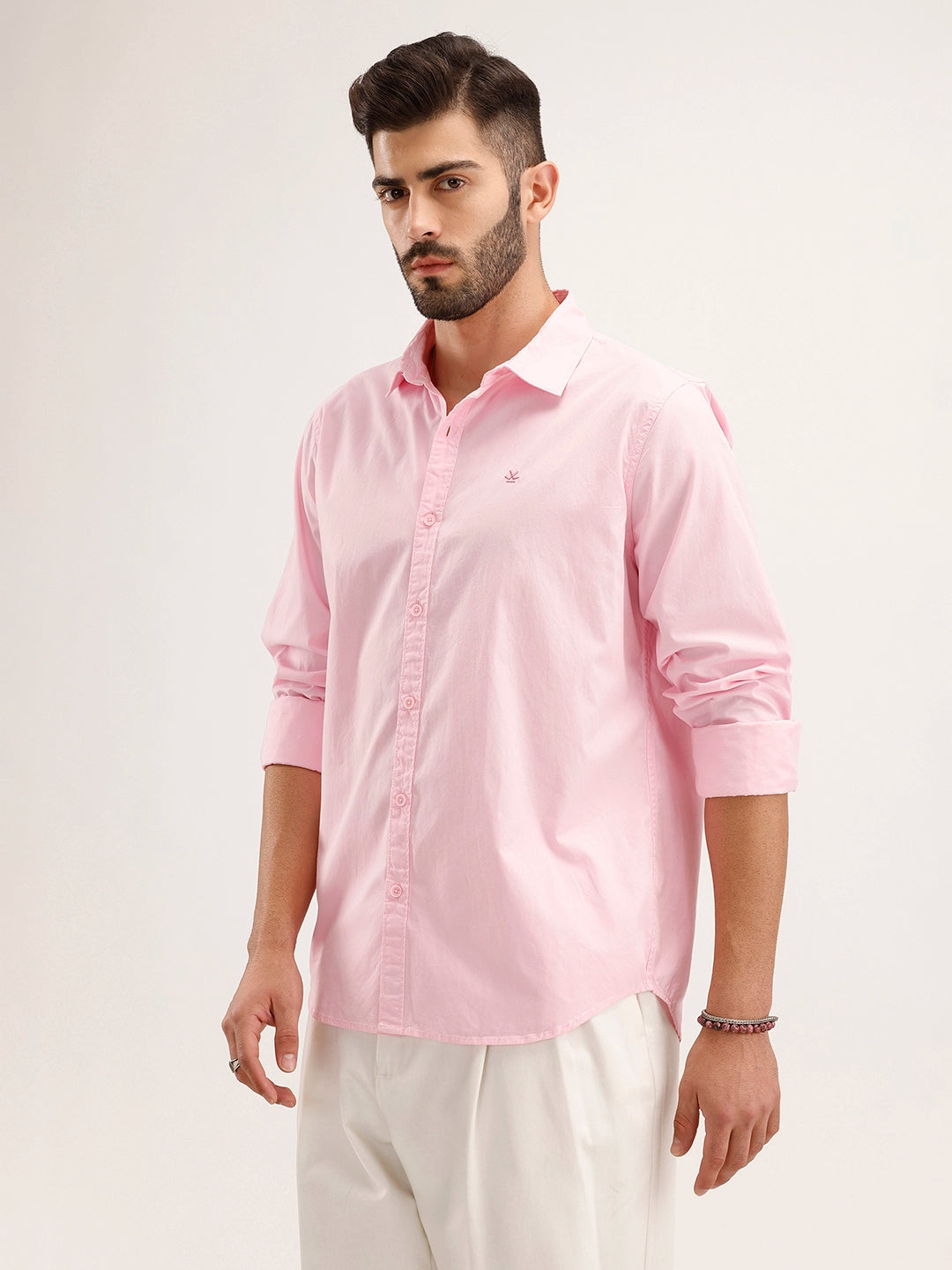 Solid Regular Fit Full Sleeve Shirt | Pink