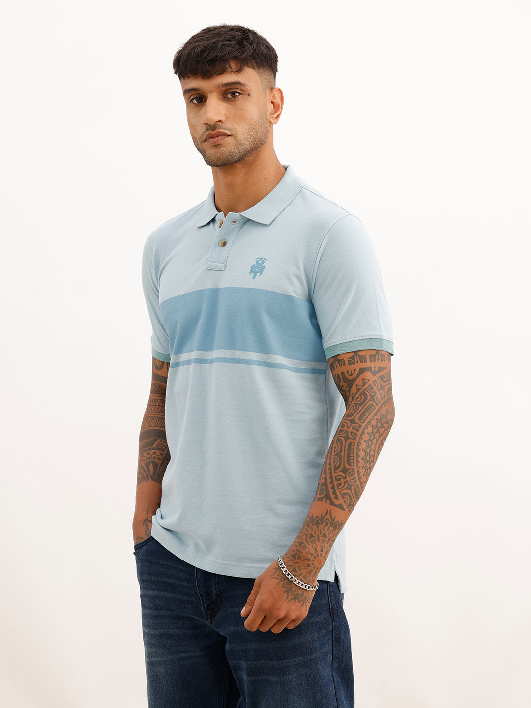 Regular Fit Placement Printed Polo T-Shirt | Blue