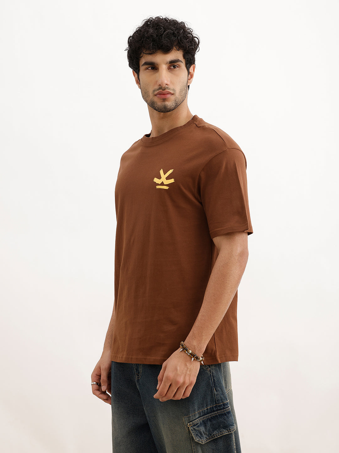 Oversized Placement Back Printed T-Shirt | Brown