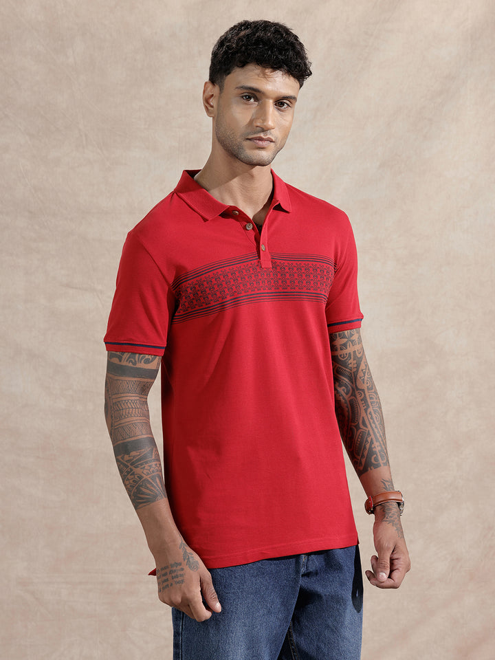 Monogram Logo Striped T-Shirt | Red