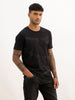 Washed Slim Fit Placement Printed T-Shirt | Black