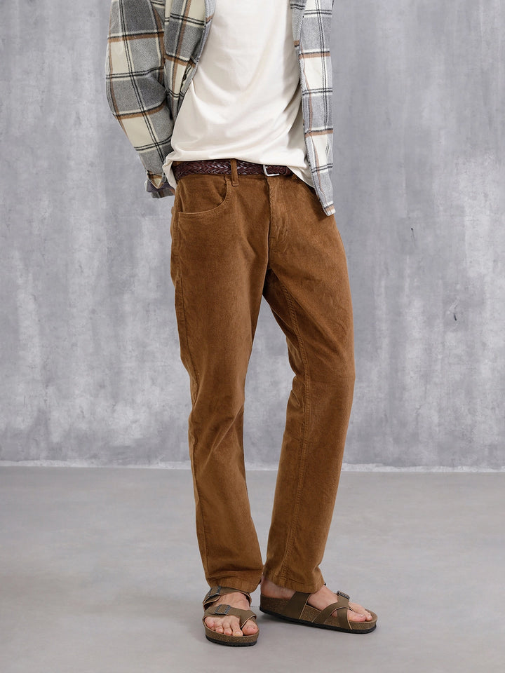 Corduroy Straight Fit Trousers  | Khaki