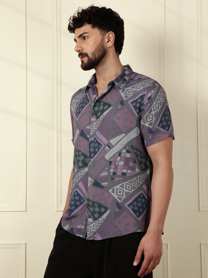 AOP Fluid Light Weight Viscose Shirt | Grey