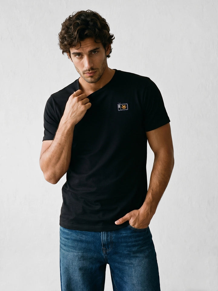 Slim Fit Embroidered Detail T-Shirt | Black