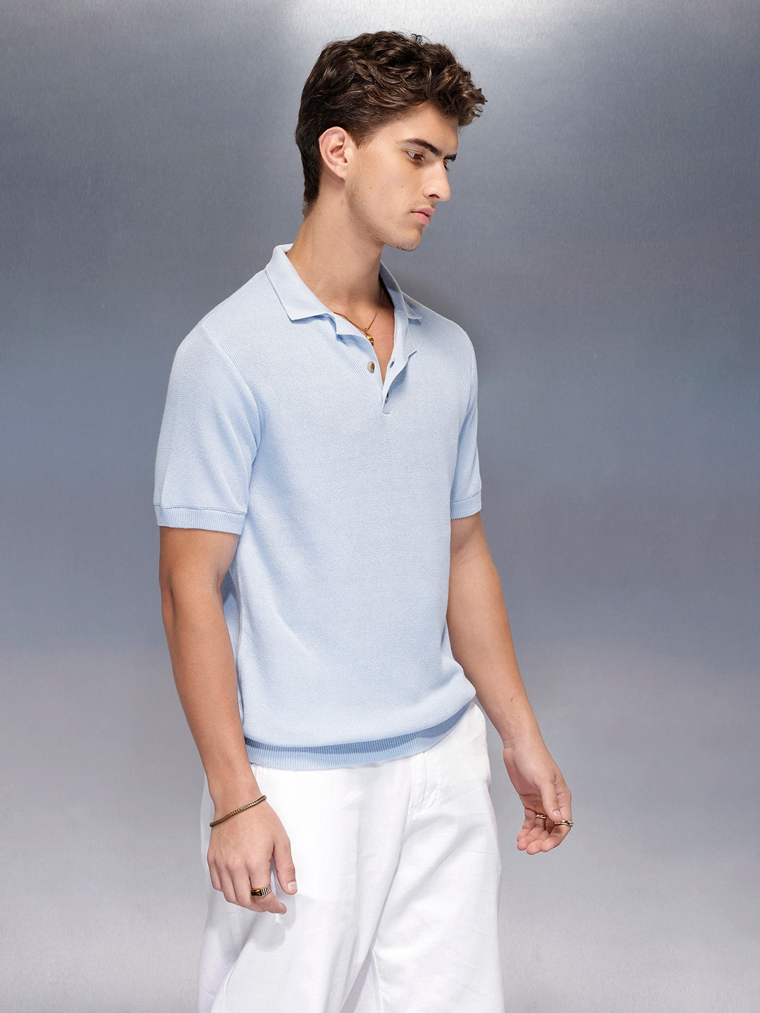 Fine- textured knit polo | Blue
