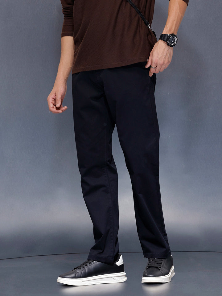 Men’s solid black cotton chinos | Navy