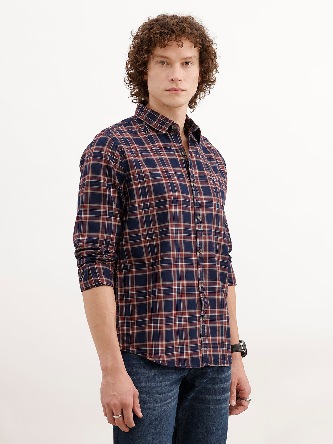 Slim Fit Checkered Shirt | Brown