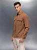 Men's casual front zipper double pocket shacket | Brown
