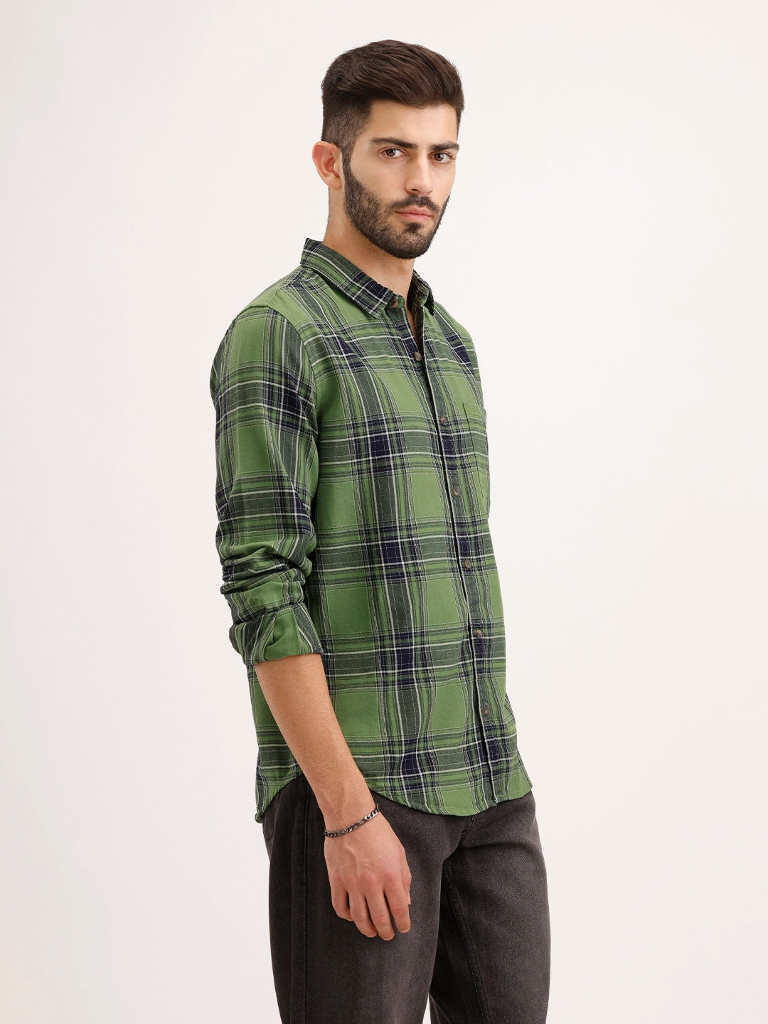Regular Fit Checkered Shirt | Green