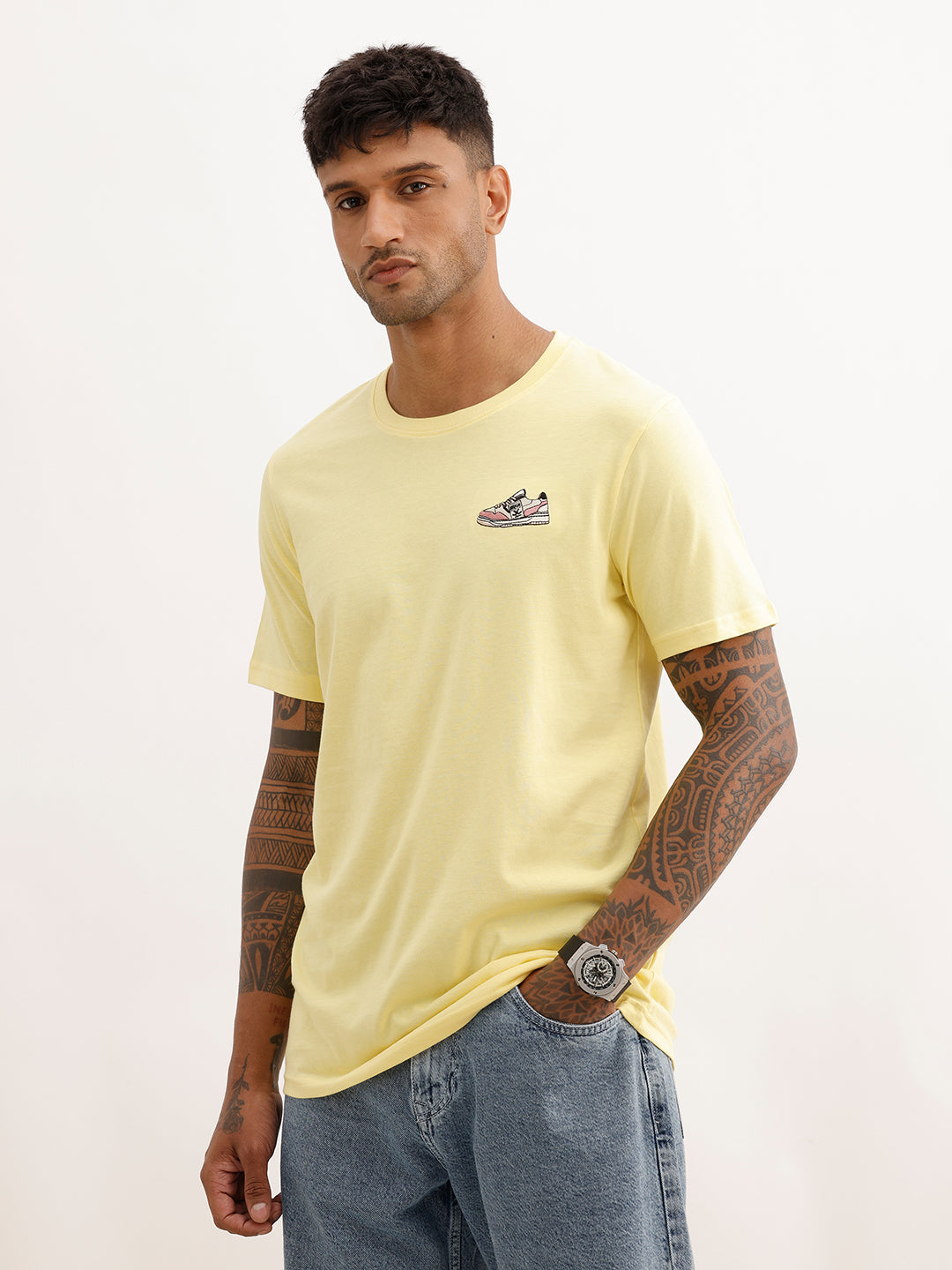 Classic Embroidered Patch T-Shirt | Yellow
