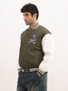 Relaxed Fit Embroidered Bomber Jacket | Green