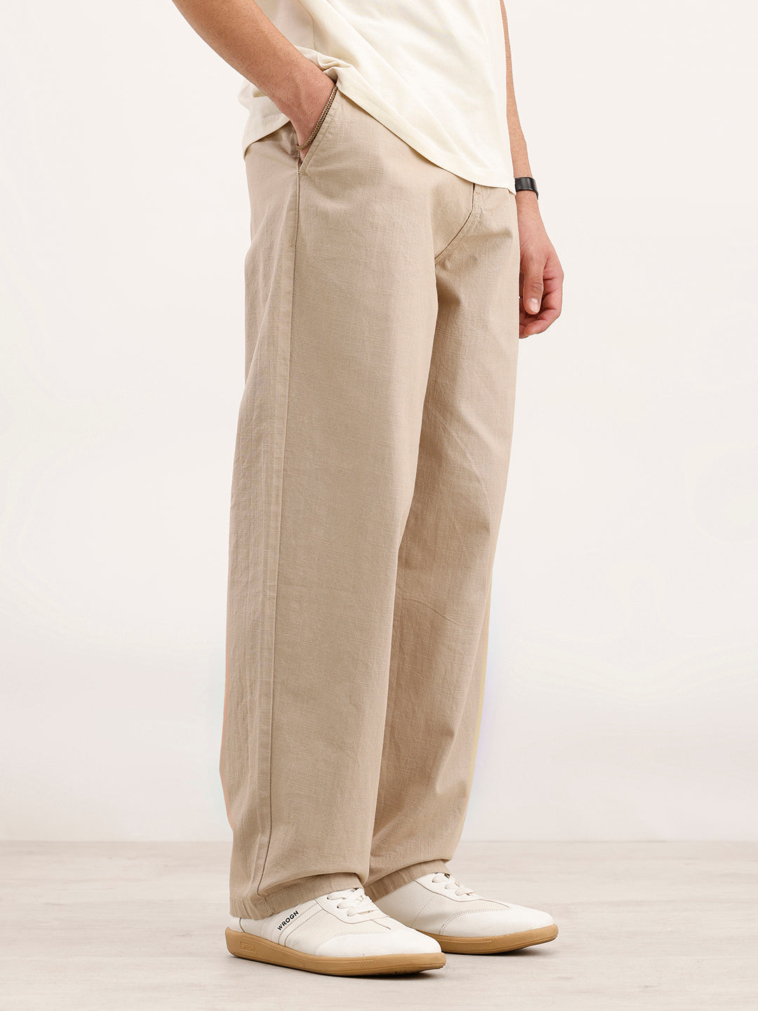 Loose Fit Cotton Trouser | Beige