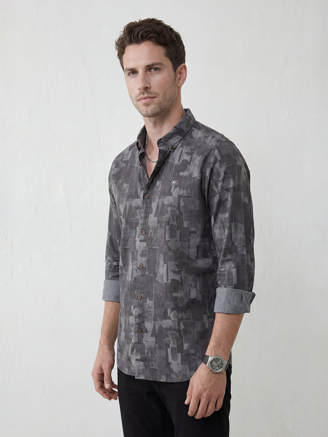 Slim Fit AOP Shirt | Grey