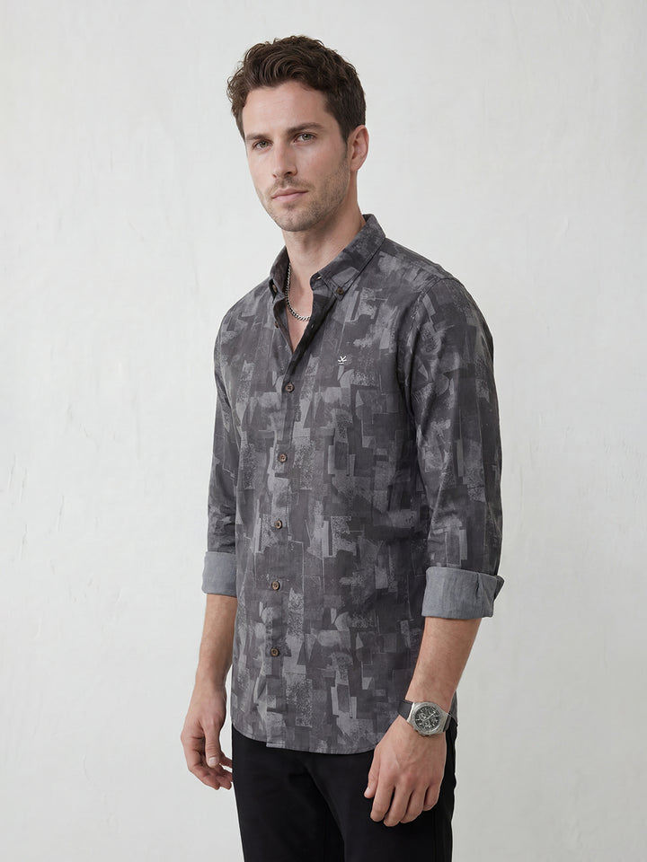 Slim Fit AOP Shirt | Grey