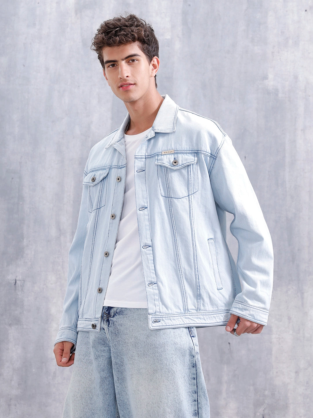 Men’s Solid Casual Denim Jacket Blue