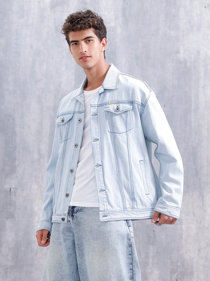 Men’s Solid Casual Denim Jacket | Blue