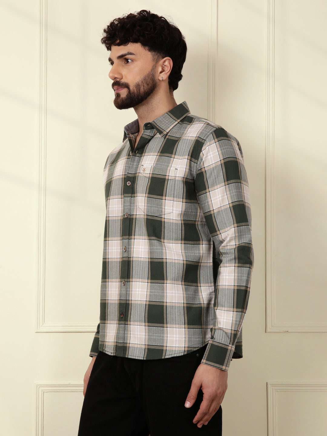 Herringbone Textured Check Shirt | Green