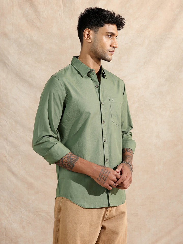 Cotton Slub Solid Shirt | Green