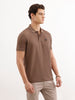 Slim Fit Solid Textured Polo T-Shirt  | Brown