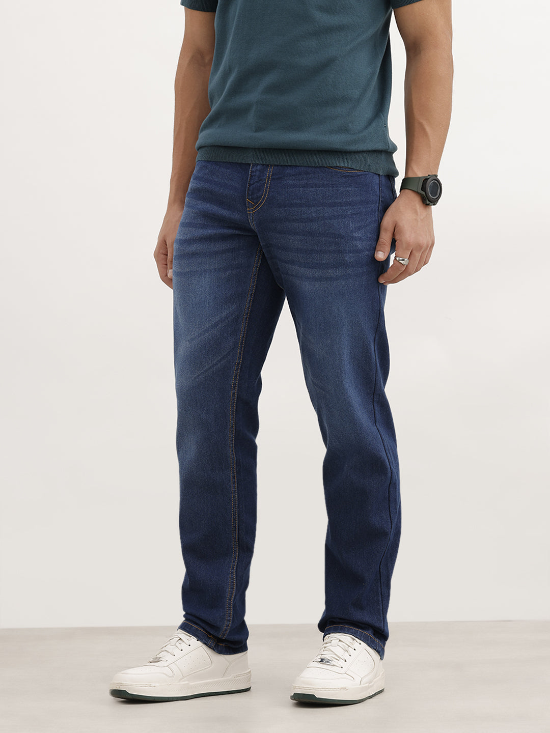 Straight Fit Faded Denim Jeans | Blue