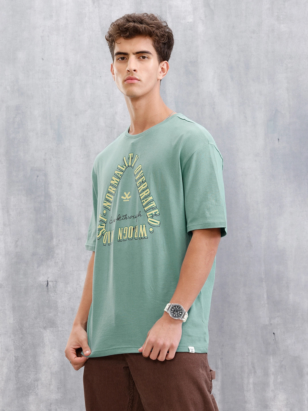 Retro Graphic Printed Oversized Fit T-shirt | Green