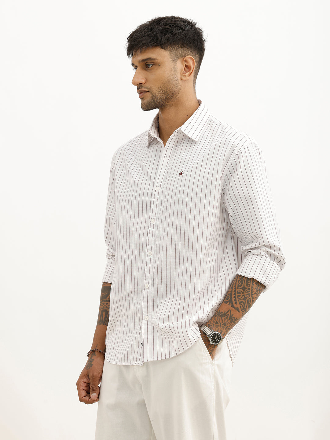 Classic Slim Fit Striped Shirt | Brown