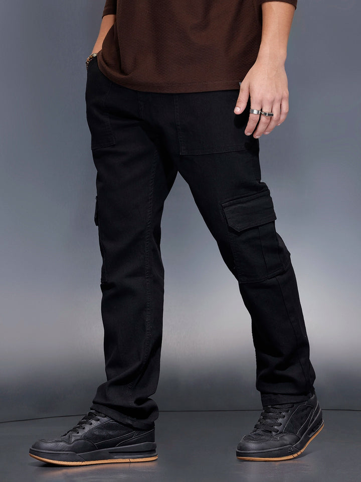 Men’s solid black cargo trouser | Black