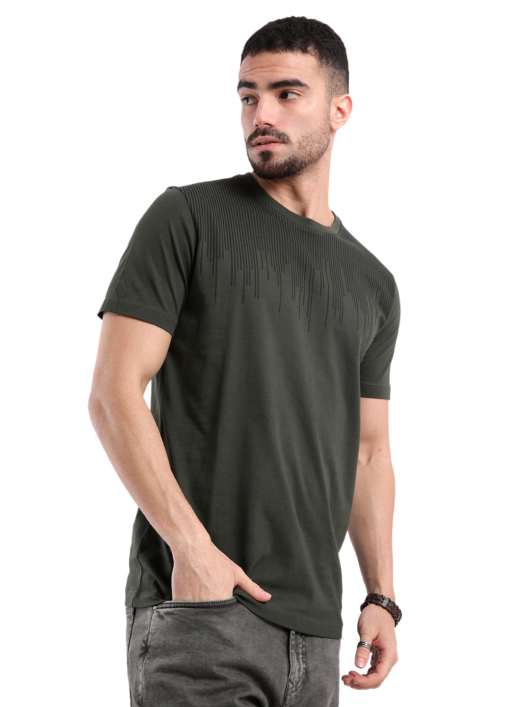 Classic Dark Green Chest Printed T-Shirt