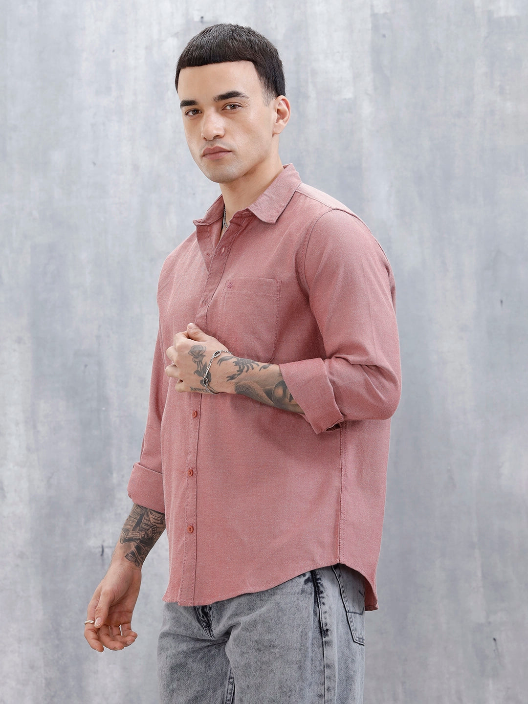 Wrogn Men's Classic Spread Collar Slim Fit Shirt | Red