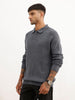 Regular Fit Textured Quater Zipper Sweater | Grey