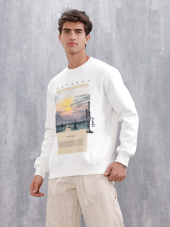 Men's Casual Graphic Printed Sweatshirt | White