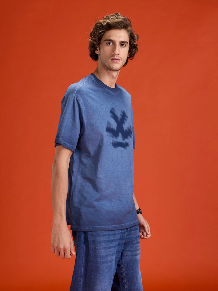 Wrogn branded washed oversized fit t-shirt | Blue