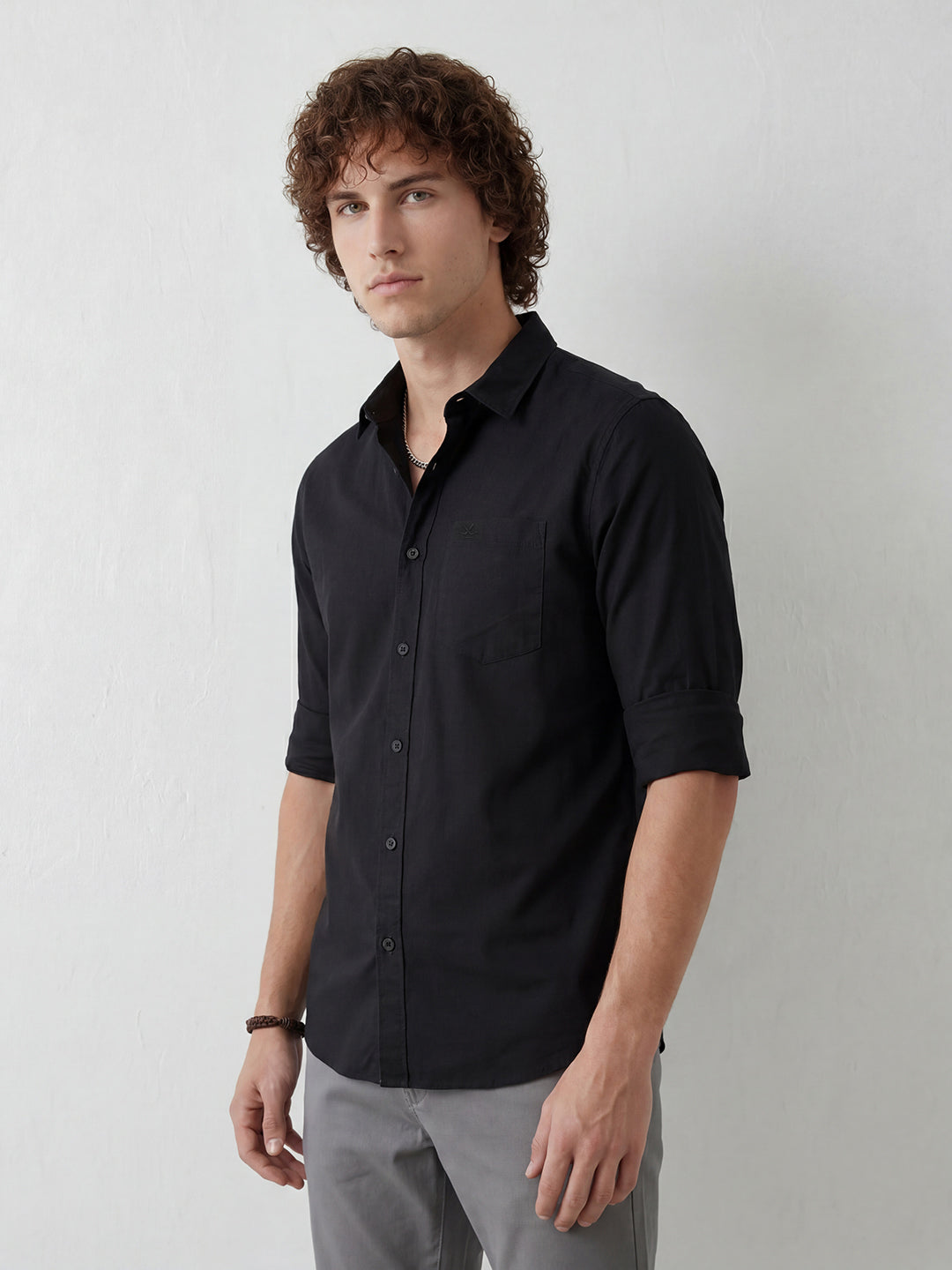 Solid Regular Fit Full Sleeve Shirt | Charcoal