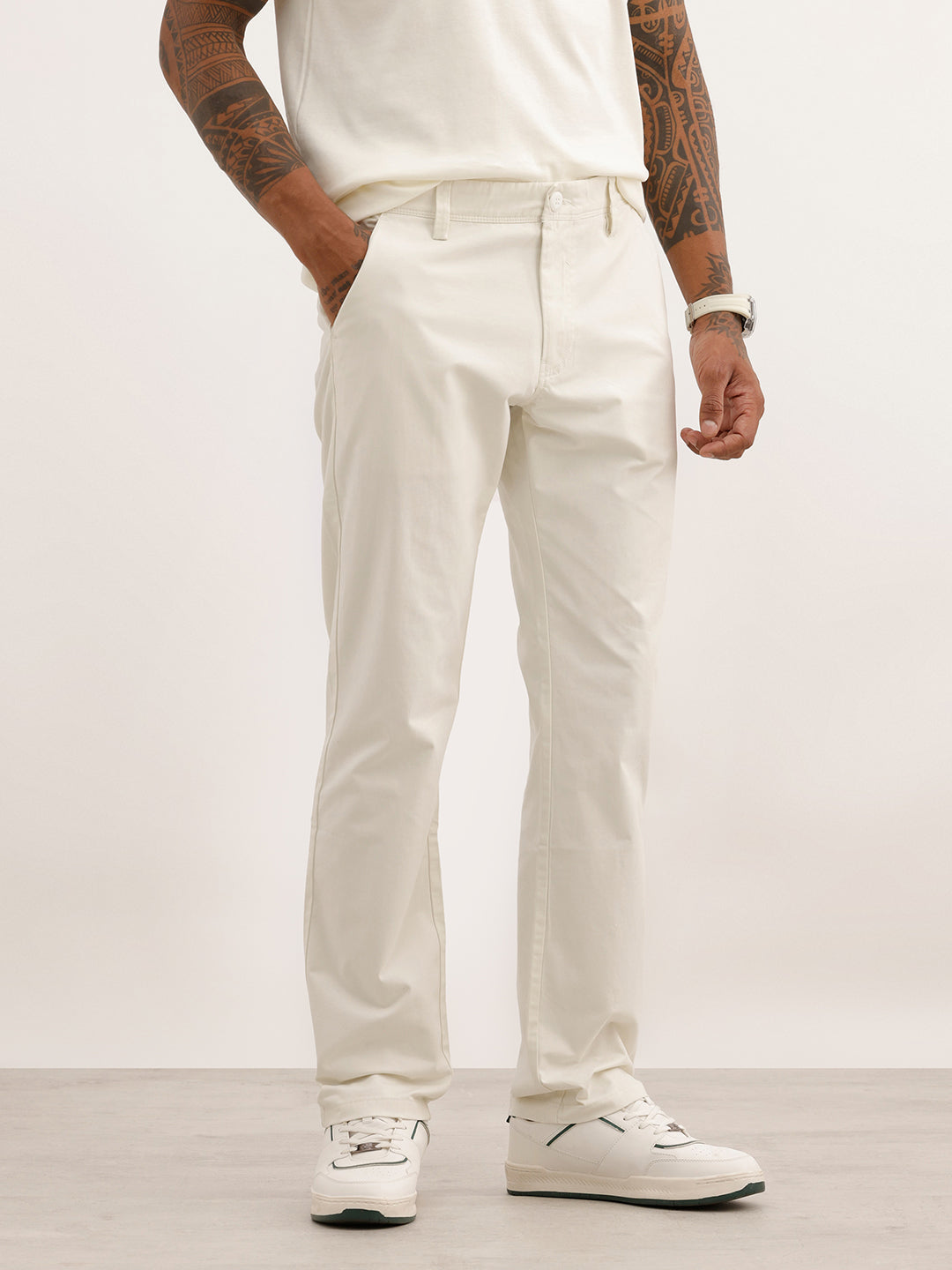 Classic Solid Straight Fit Trouser | White