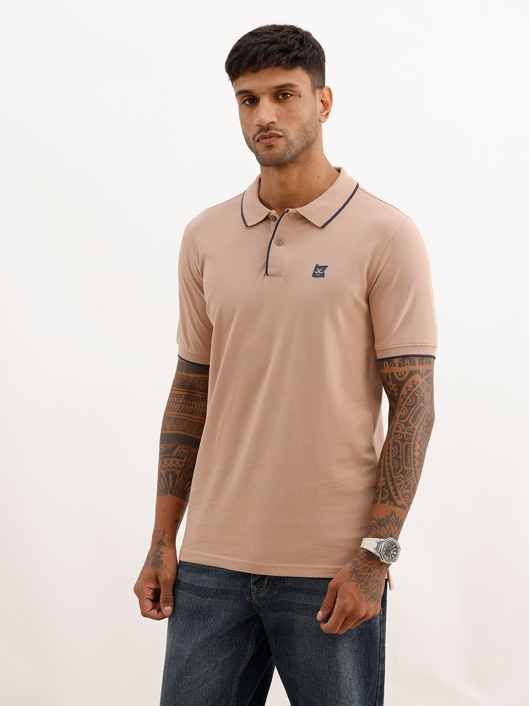 Slim Fit Tipping Collar Polo T-Shirt | Light Brown