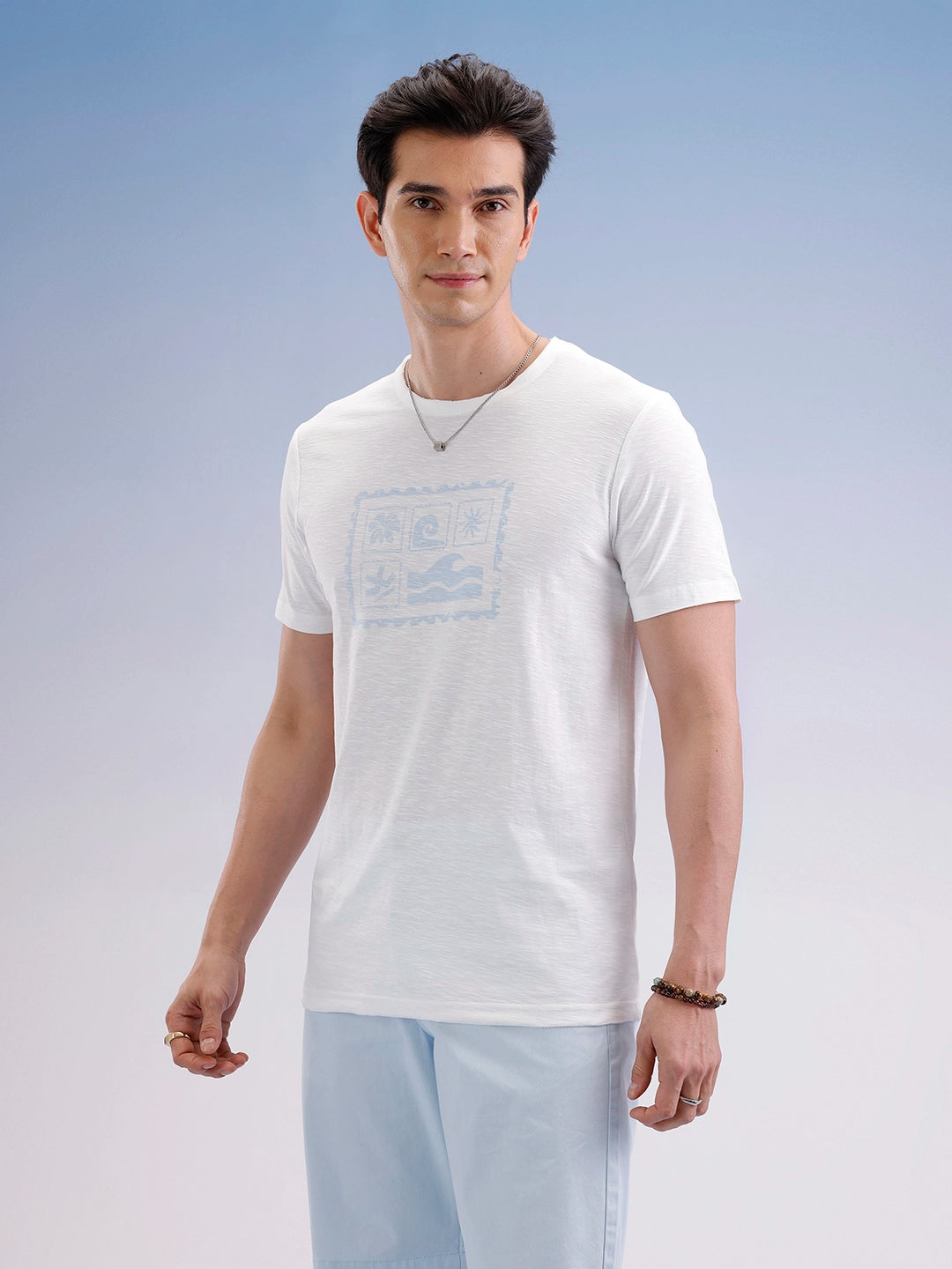 Slim Fit Textured T-Shirt  | Off White