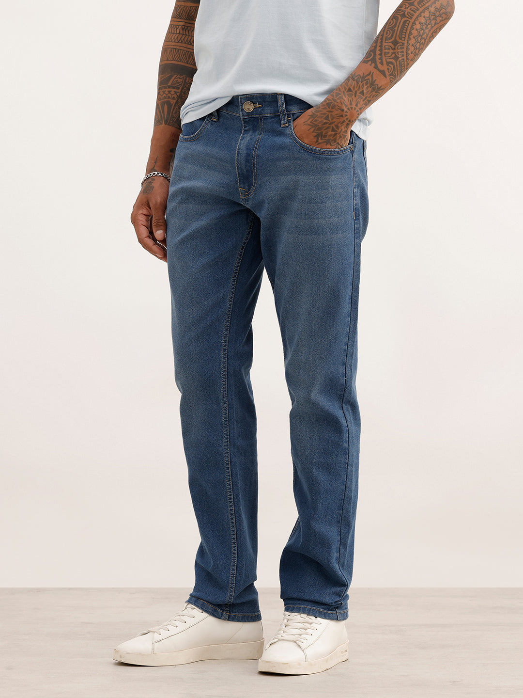 Slim Fit Faded Denim Jeans | Blue