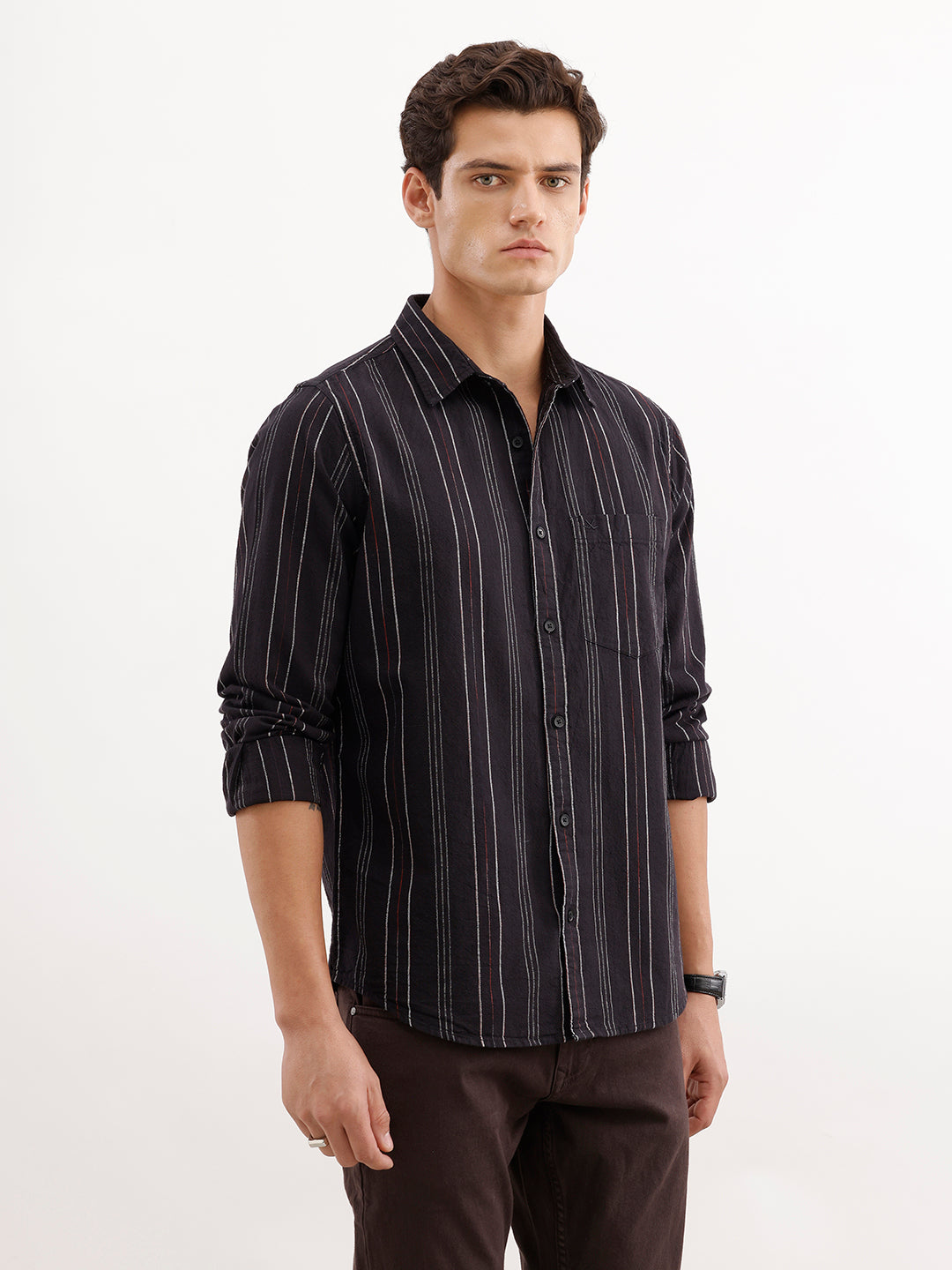 Regular Fit Striped Shirt  | Black