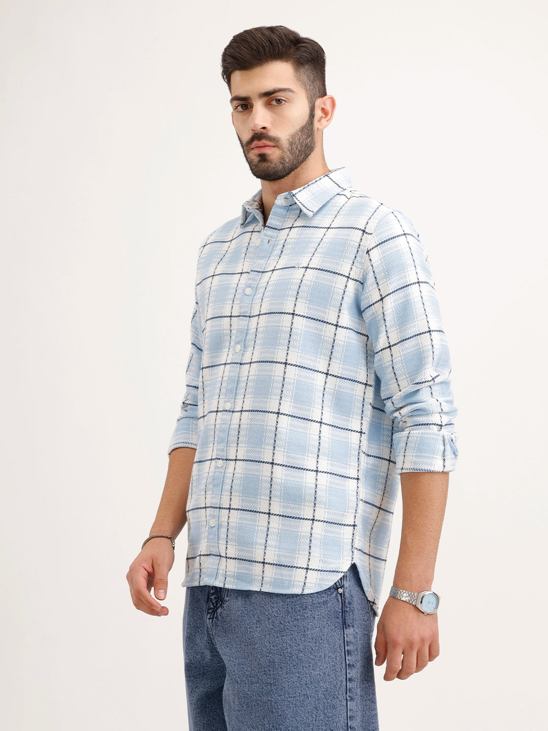 Textured Regular Fit Shirt | Light Blue