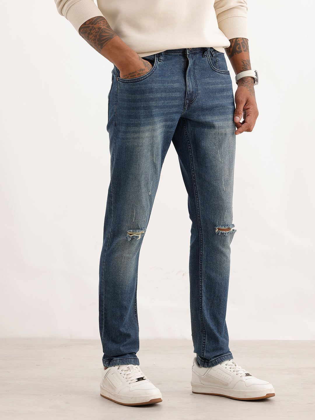 Distressed Slim Fit Denim Jeans | Blue