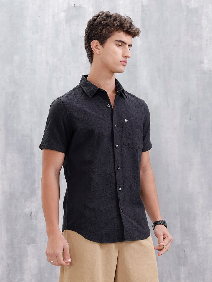 Men's Textured Casual Slim Fit Shirt | Black