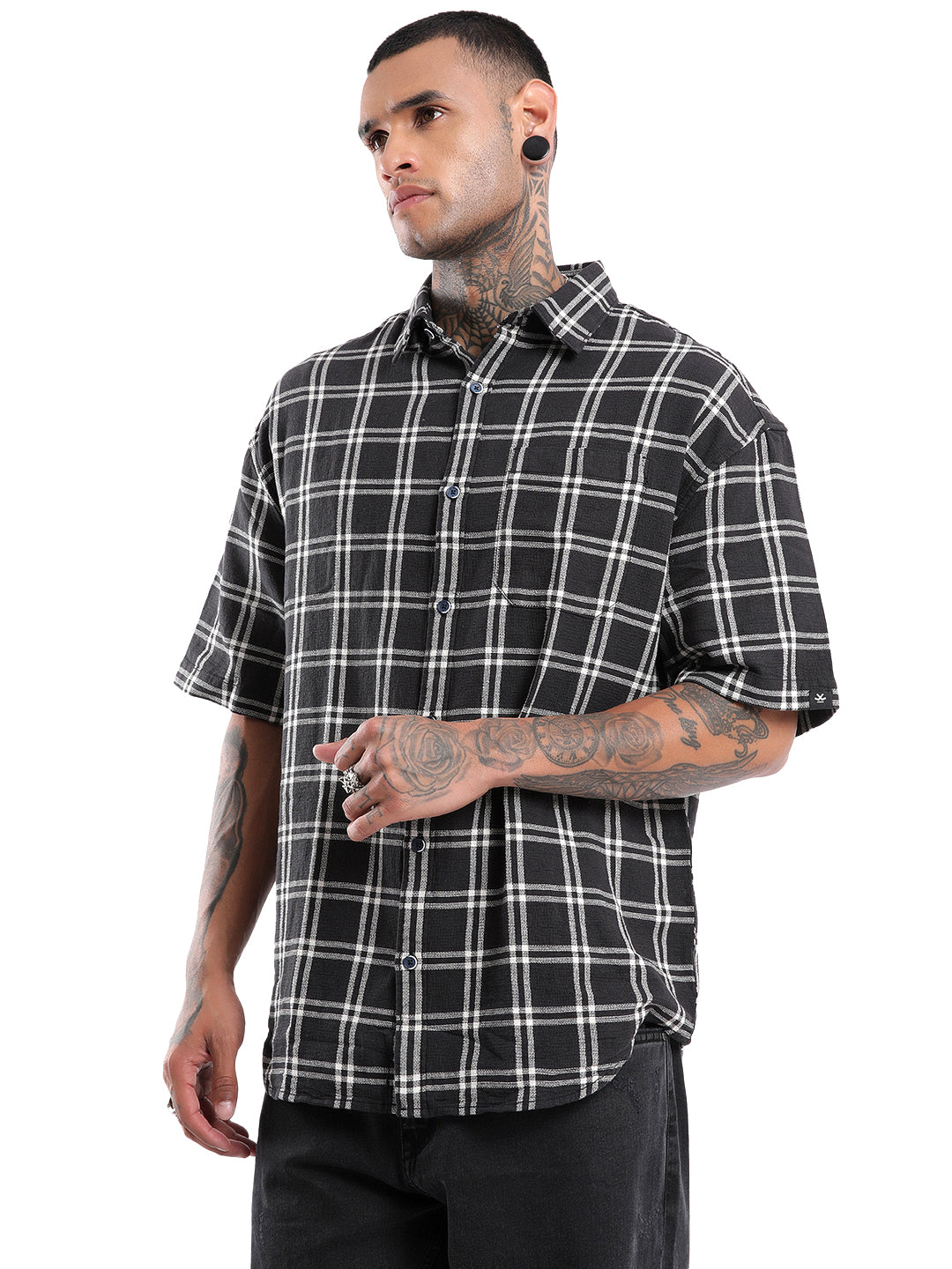 Checked Black Oversized Shirt