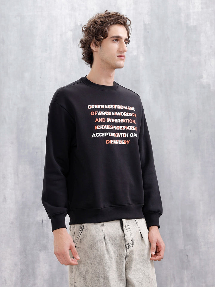 Graphic Printed Casual Sweatshirt For Men | Black