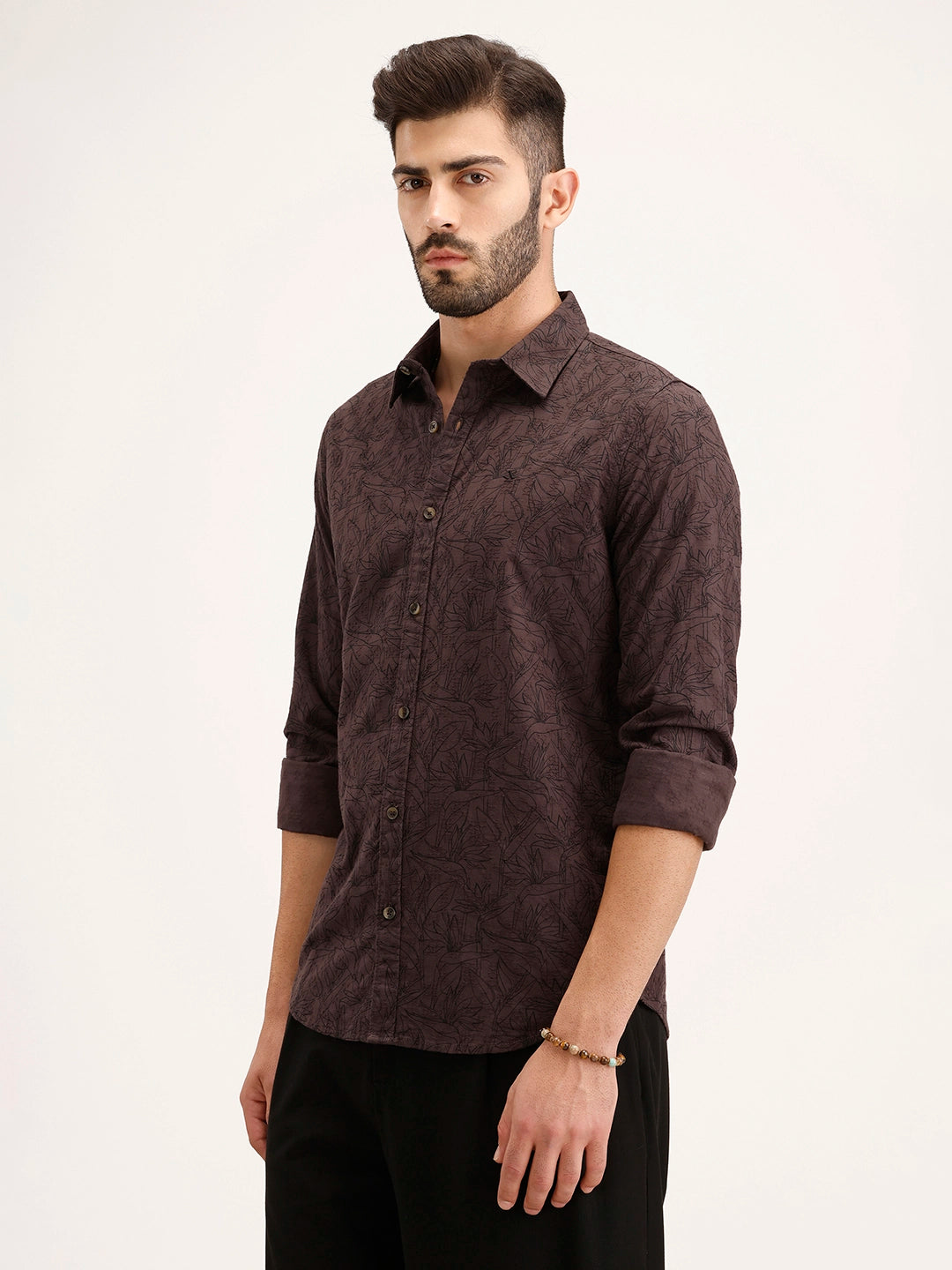 Textured Regular Fit Shirt | Brown