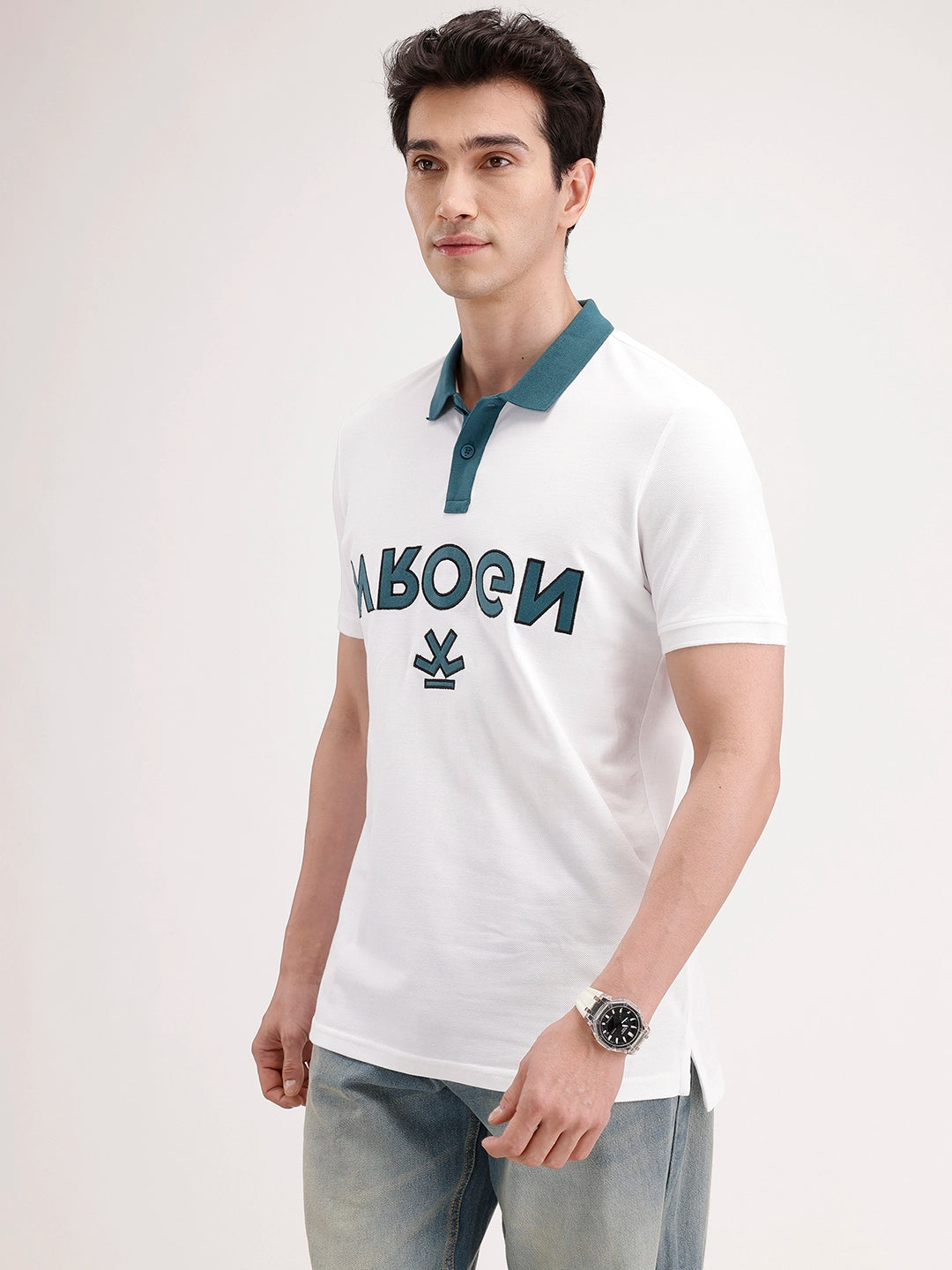 Slim Fit Contrast Collar Polo T-Shirt | White