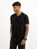 Slim Fit Faded Cut & Sew Polo T-Shirt | Black