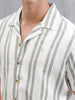 Textured Stripe Shirt In Resort Collar | Green