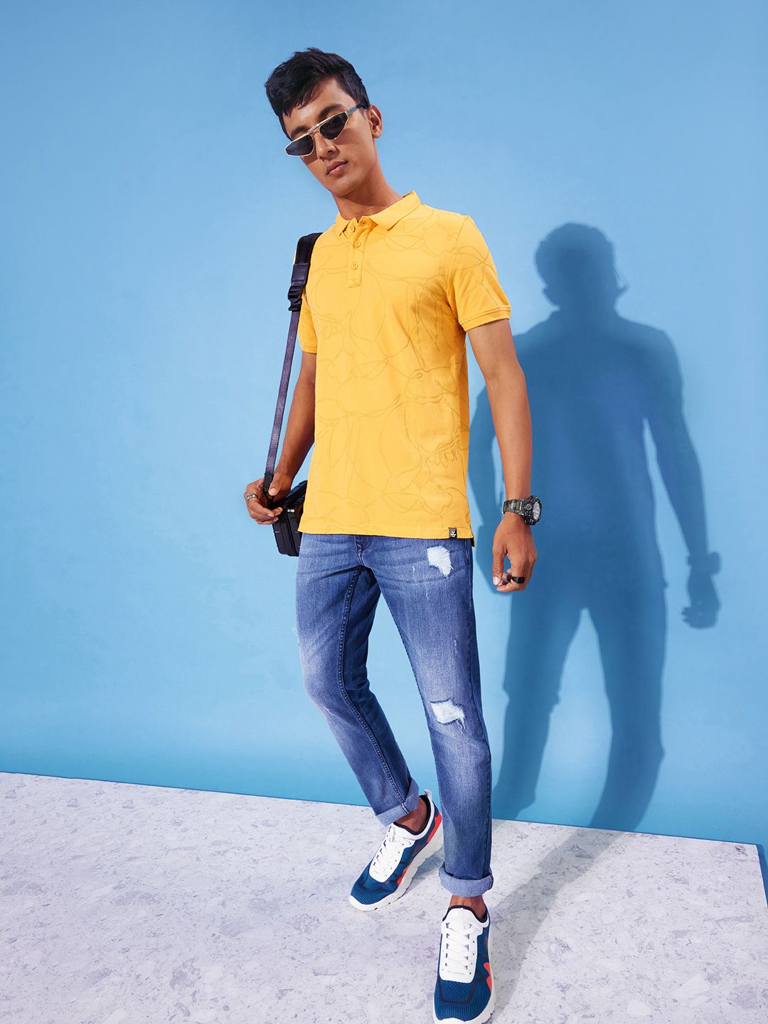 Yellow AOP Polo Collar T-Shirt