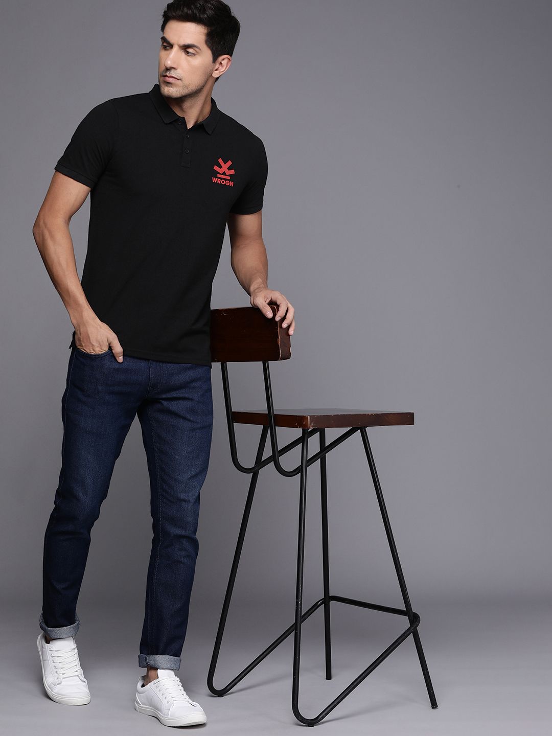 Logo Printed Black Polo T-Shirt